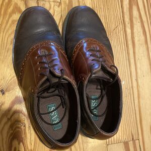 VINTAGE  Mens Bass Saddle Oxford Lace Up Shoes 9M Brown Leather Two Tone Preppy